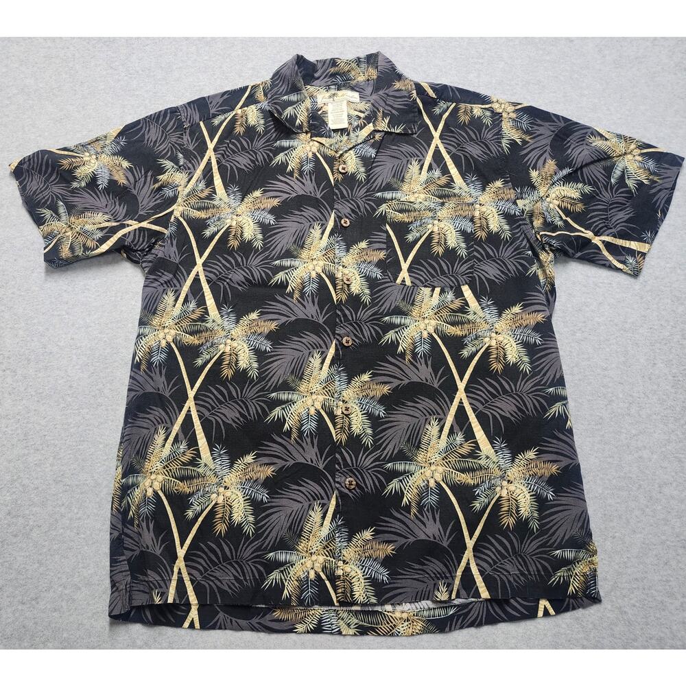 Joe Marlin Hawaiian Shirt Mens XL Black Palm Tree Tropical Camp Aloha